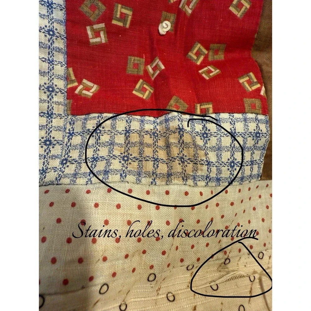 Antique Log Cabin Style Quilt Queen Size 82” X 74” Reversible Red Cream Boxes